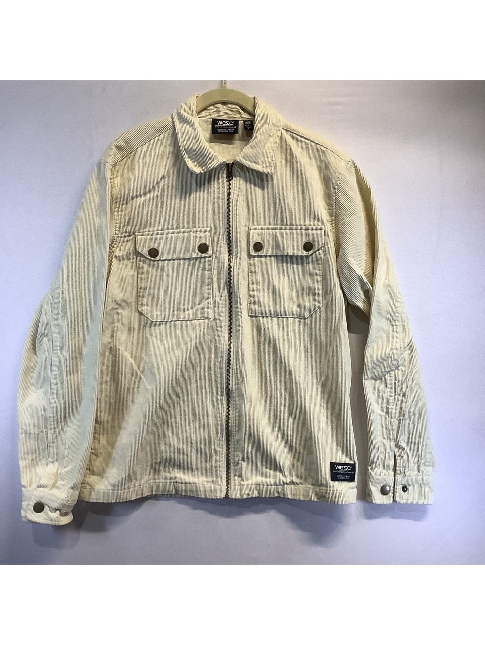 WeSC Men's Corduroy Zip-Up Jacket in Cream, Men’s Small Women Medium